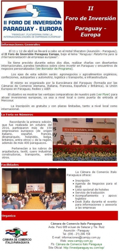 II Foro degli Investimenti Paraguay-Europa (Assunzione, 11 e 12 aprile 2016)