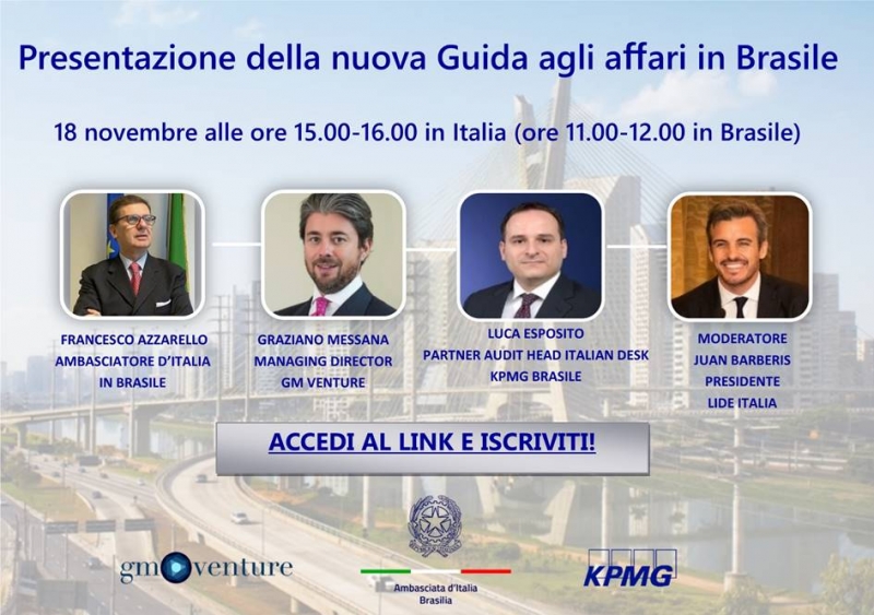 PRESENTAZIONE NUOVA GUIDA AGLI AFFARI IN BRASILE - 18 NOVEMBRE, ORE 15.00 IN ITALIA