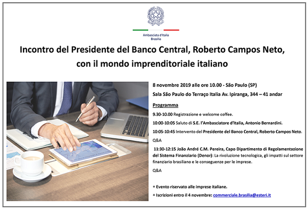 Programma dell'incontro tra il Presidente del Banco Central e le imprese italiane