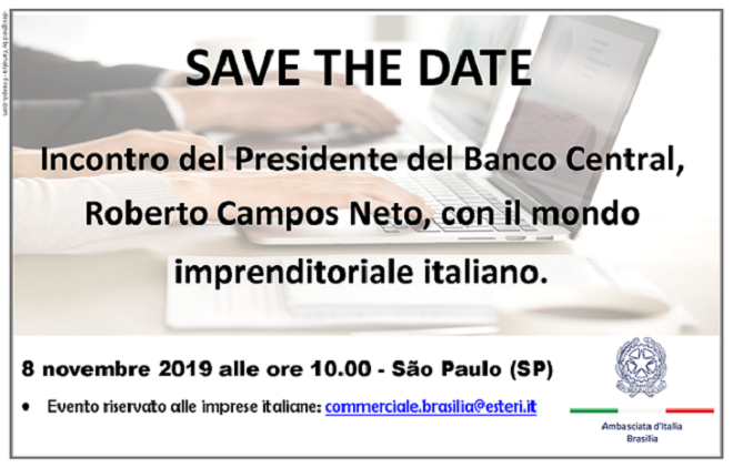 Save the date: Il Presidente del Banco Central Roberto Campos Neto incontrerà le imprese italiane